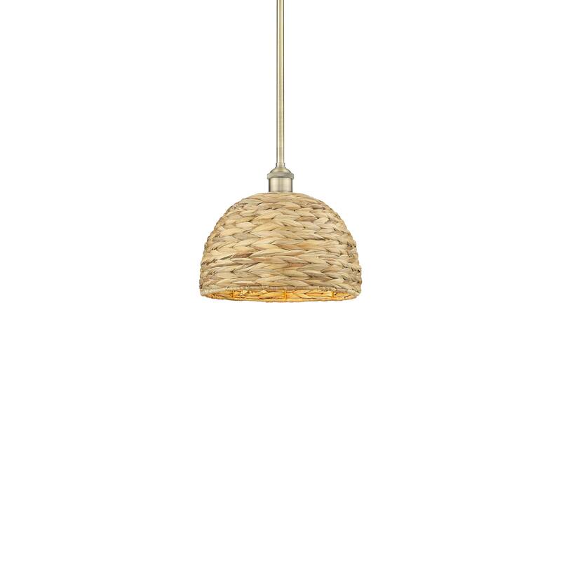 Innovations Lighting 616-1S-11-12 Woven Rattan Pendant Woven Rattan - Antique Brass / Natural