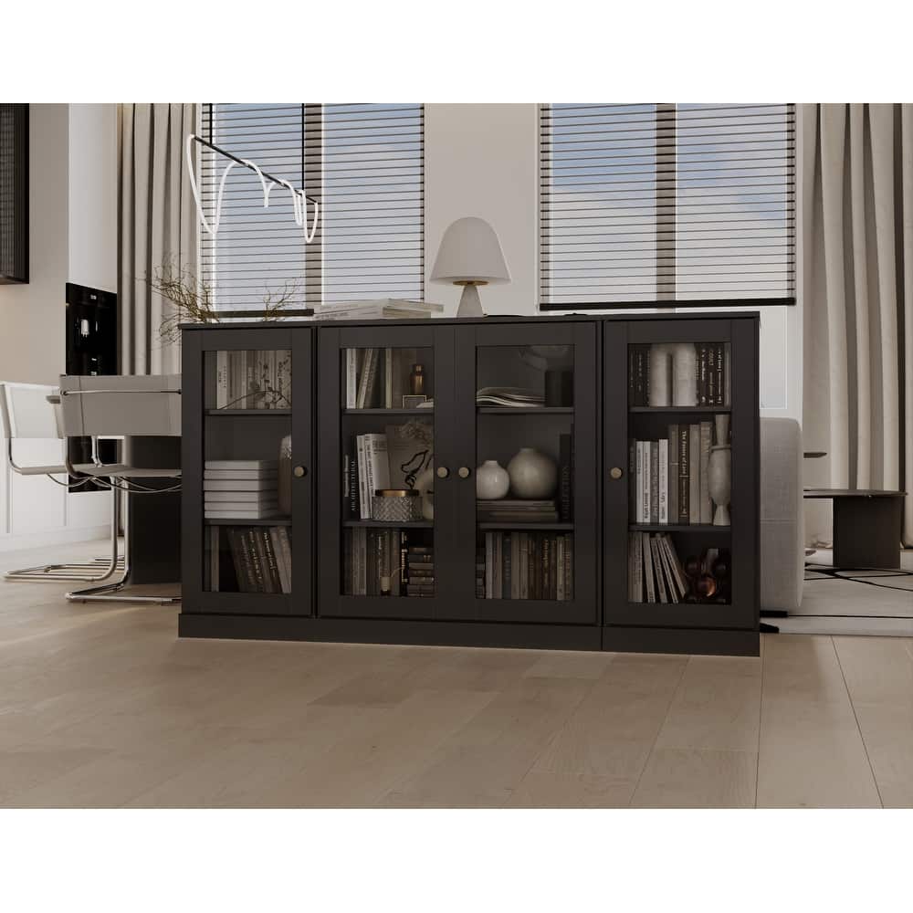 Palace Imports 100% Solid Wood 65" Sideboard with Clear Glass Doors and Adjustable Shelves