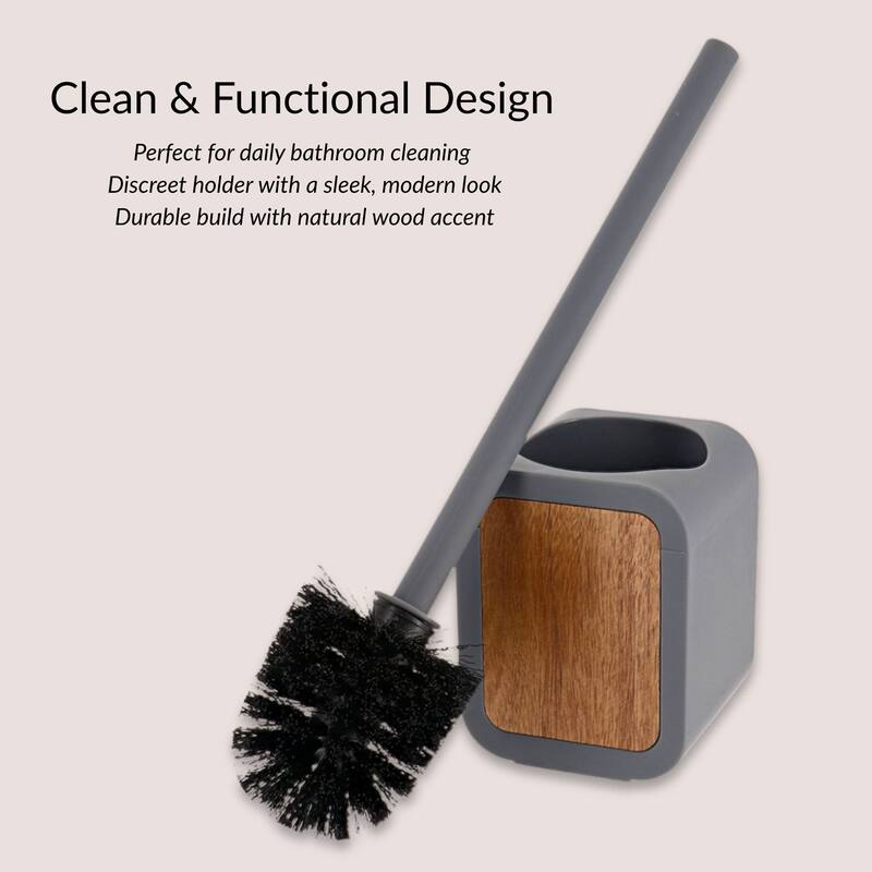 Toilet Brush and Holder Rubber and Wood - 4 L x 3.9 W x 15.2 H