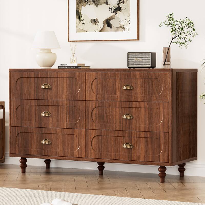 Gymojoy Fluted Dresser for Bedroom, Mid Century Modern Drawer Wood Chest Organizer, Small Storage Dresser for Living Room
