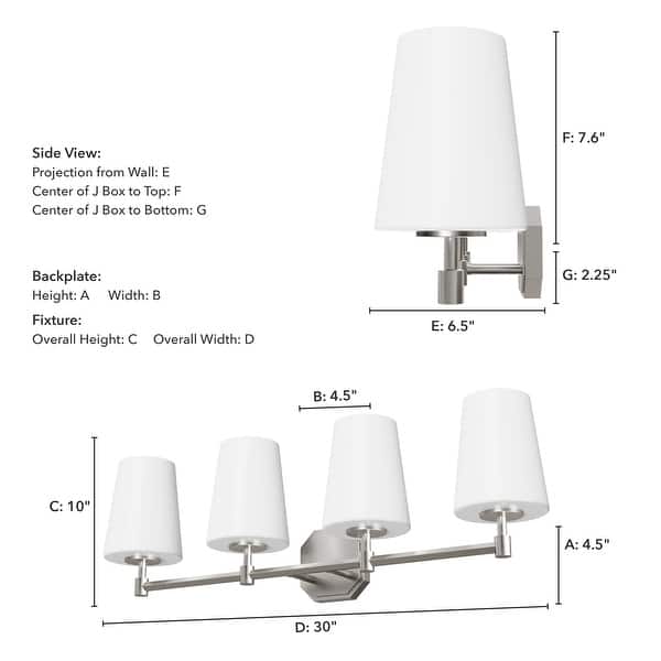 dimension image slide 1 of 7, Hunter Nolita Vanity Wall Light - Bathroom - Contemporary, Transitional - White Glass Shades - Damp Rated!