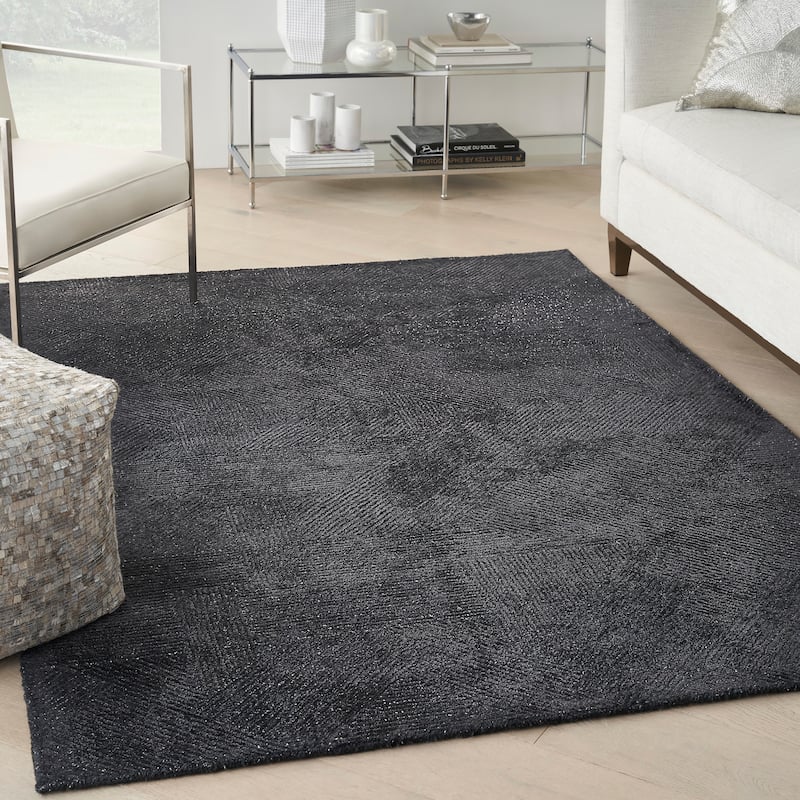 Michael Amini Abstract Linear Shimmer Area Rug - 5'3" x 7'3" - Black