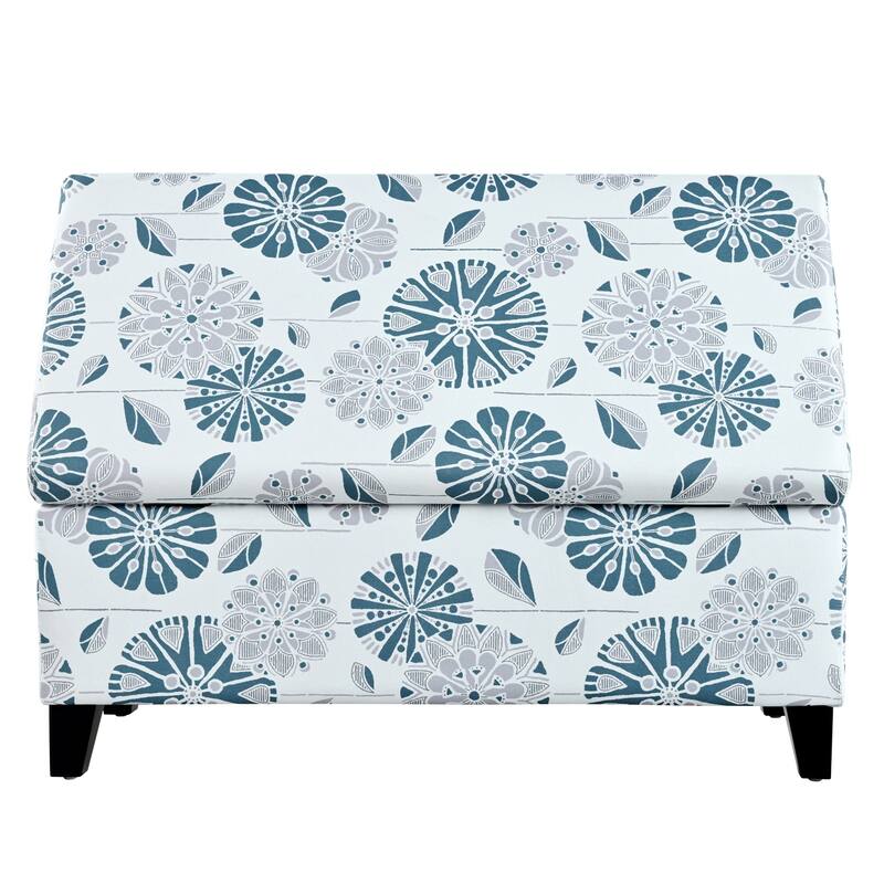 Storage Ottoman with Floral Patterned Fabric and Soft-Close Hinges, Multi-Functional Footrest & Seat