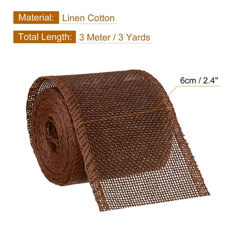 Burlap Wired Ribbons, 2.4inch x 3yards Natural Burlap Weave Ribbon - Brown