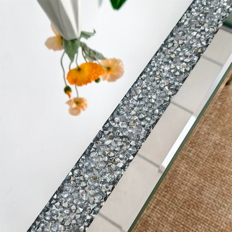 Modern Large Rectangular Mirrored Table Coffee Table with Crushed Diamonds Inlay - 47.24”x23.62”x17.72”