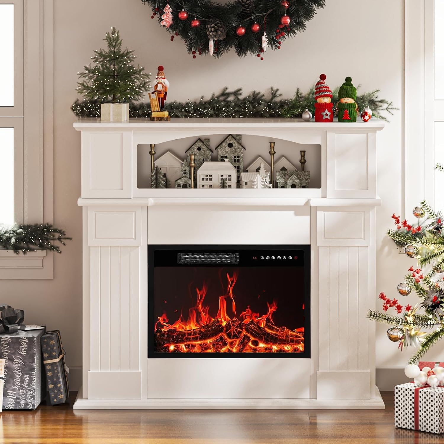 BOSSIN 43 Electric Fireplace with Mantel 23 inch Electric Fireplace Insert Freestanding TV Stand with Fireplace Wooden Firebox