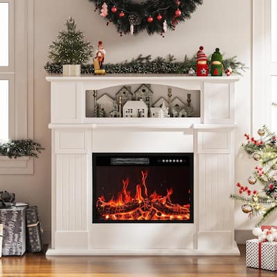 BOSSIN 43" Electric Fireplace with Mantel, 23 inch Electric Fireplace Insert,Freestanding TV Stand with Fireplace Wooden Firebox