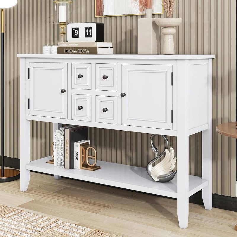 46 "W Modern Vintage Storage Dresser with Four Small Drawers and Bottom Shelf - White