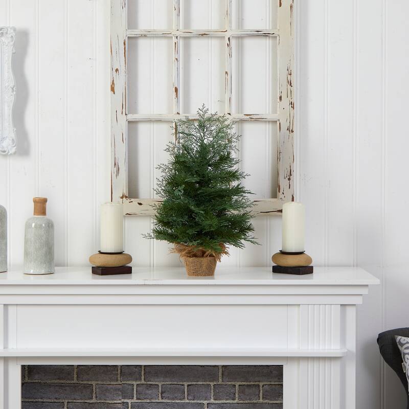 Pre-Lit Mini Artificial Christmas Tree with Burlap Base - 2' - Warm White LED Lights - 2 Foot