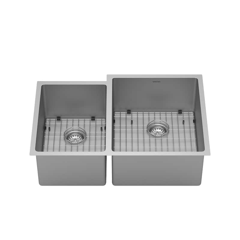 Karran Elite Undermount Stainless Steel 33 in. 16-Gauge Double Bowl KItchen Sink Kit