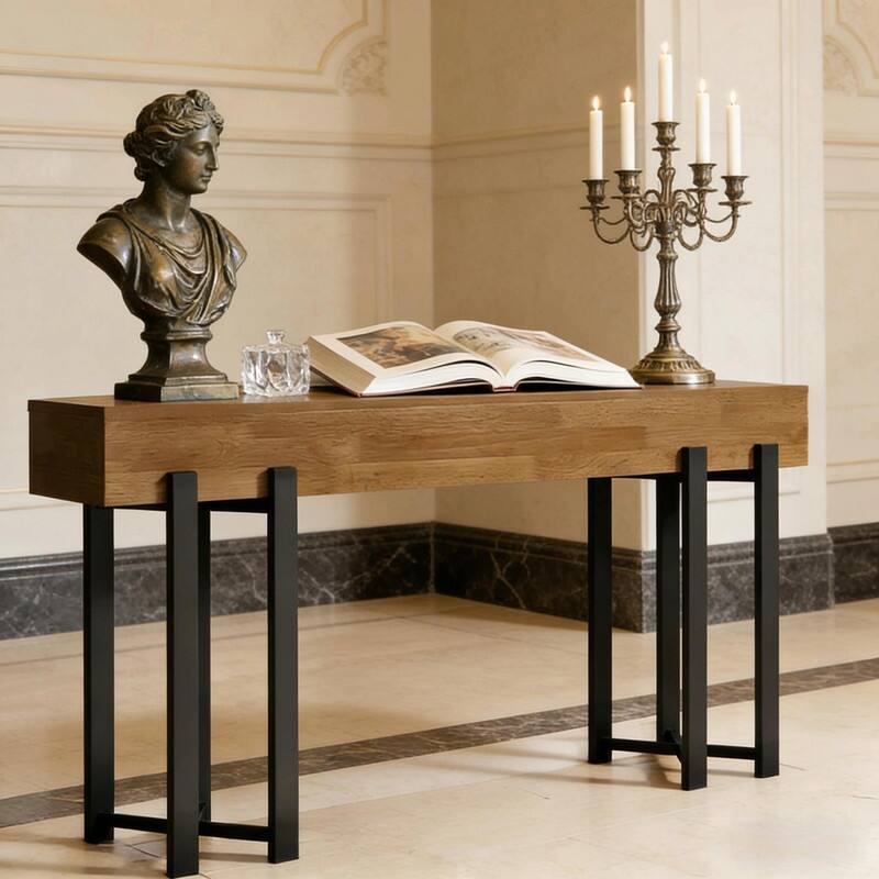 63" Rustic Industrial Console Table with Black Iron Hairpin Legs