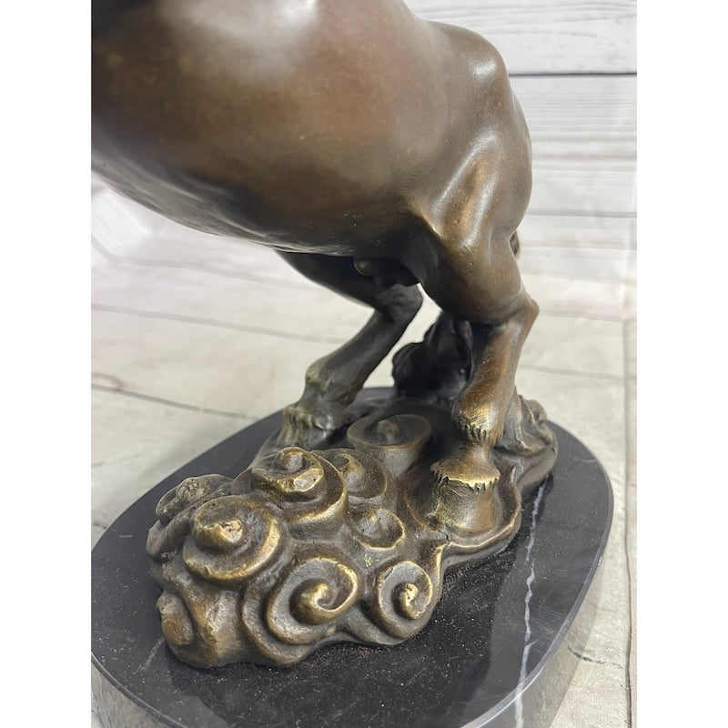 Rearing Imitative Horse Trainer Equestrian Artwork Art Bronze On Marble Statue Sculpture