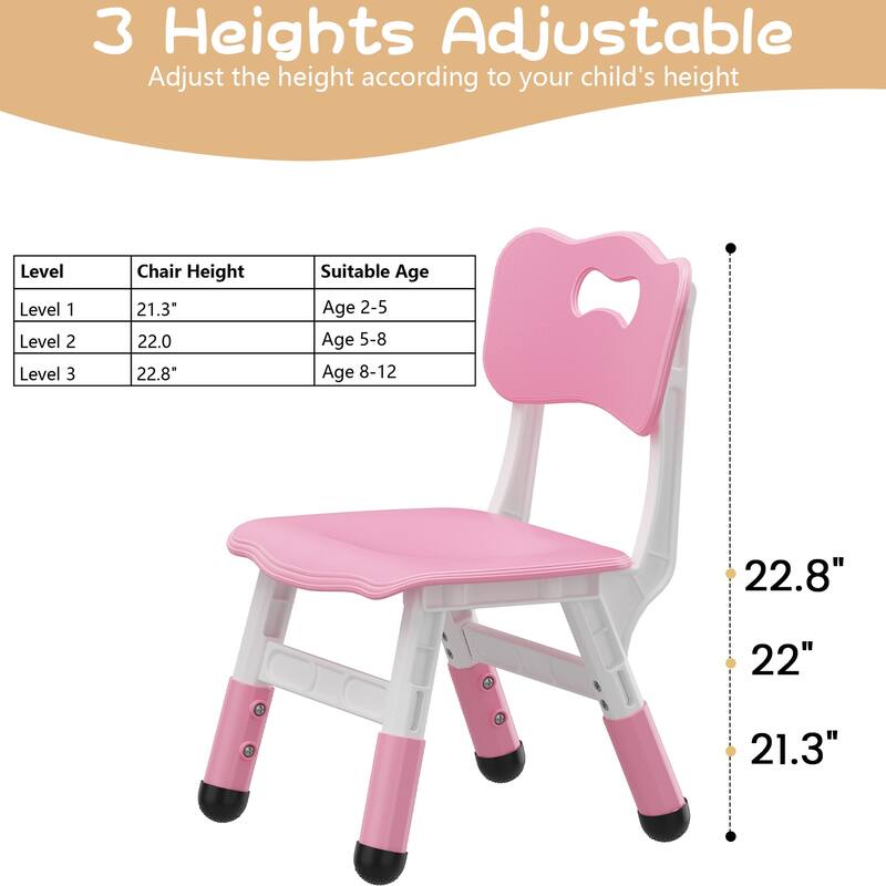 3 Level Height Adjustable Toddler Chair for Age 2-8,Set of 2