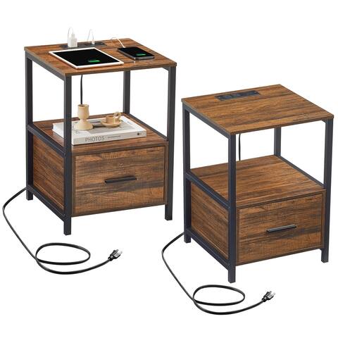 Taomika Mid Century Modern Nightstand with Charging Station USB port Set of 2