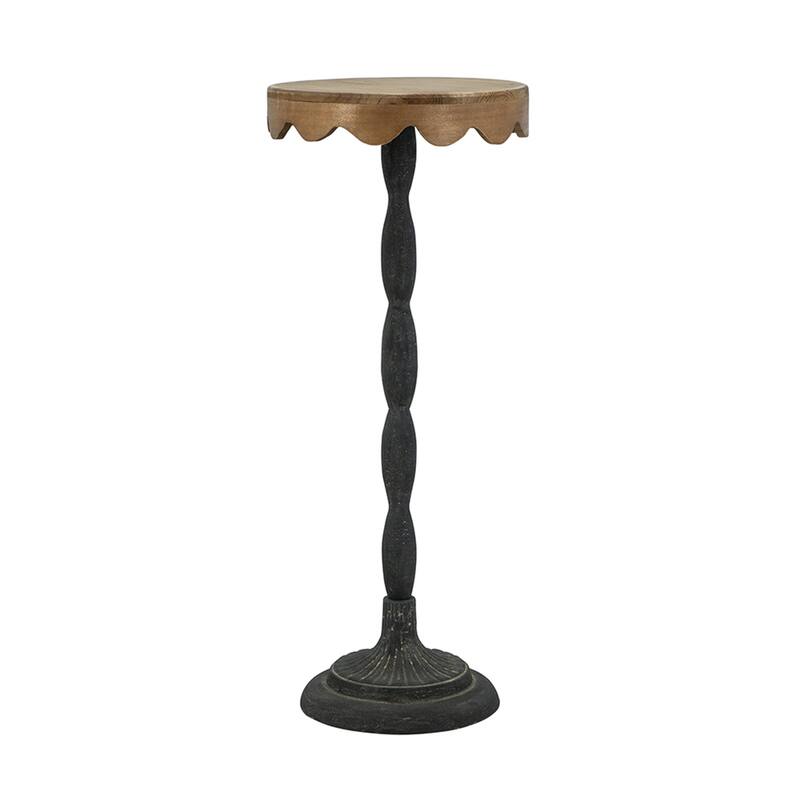 D10.5x25.5" Black Iron Side Table with Scalloped Brown Wooden Top