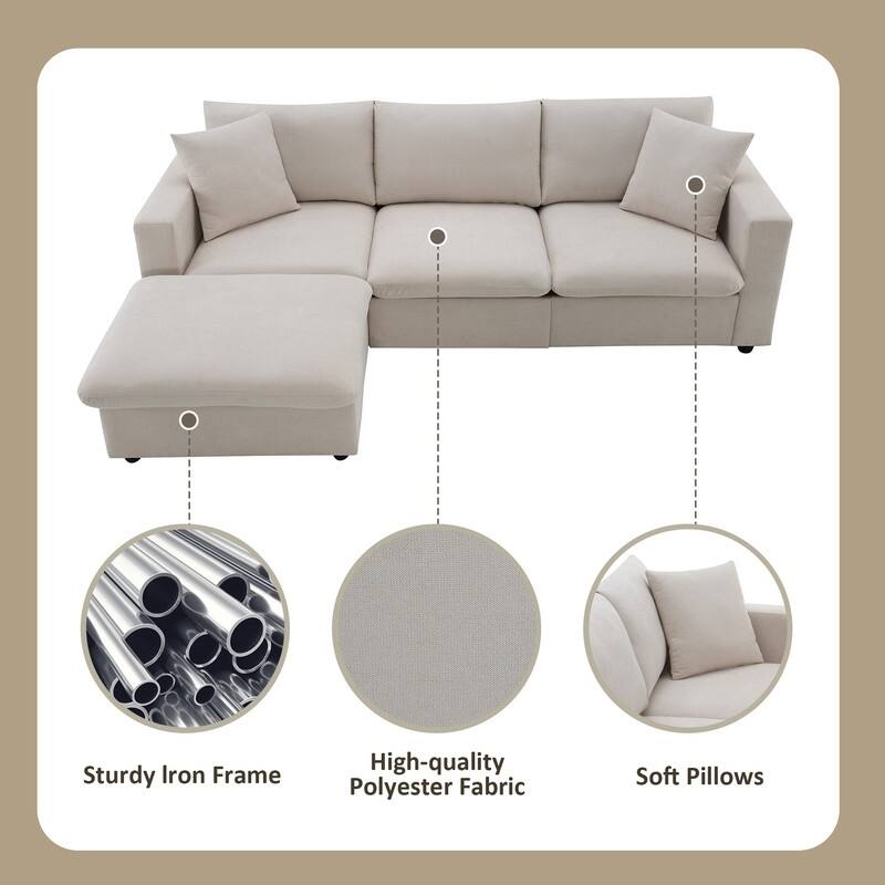 100.4" L-shaped Triple Sofa with Two Throw Pillows