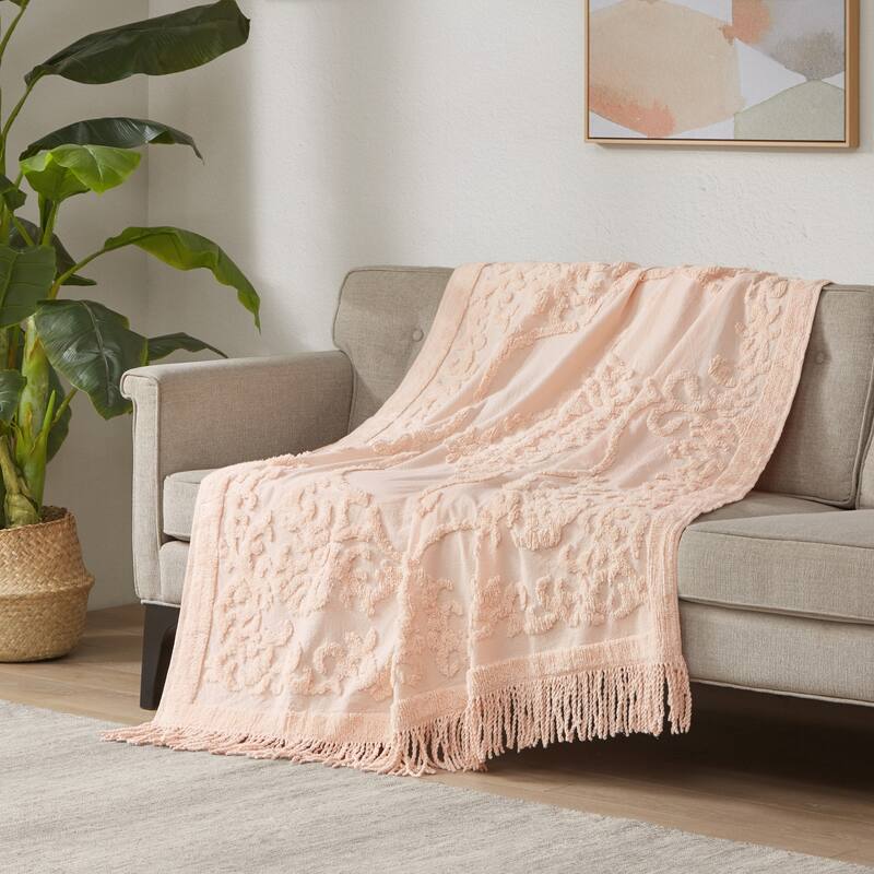 Madison Park Mila 100-percent Cotton Tufted Chenille Lightweight Throw With Fringe Tassel