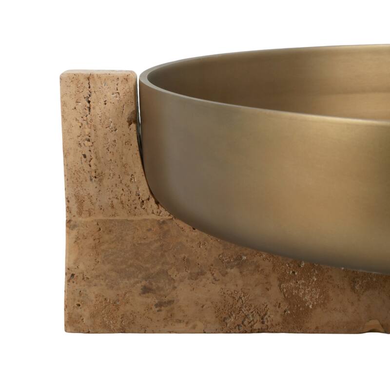 Metal Travertine Bowl Decorative Metallic Removable Stand - 6" Silver - 21" x 21" x 6"