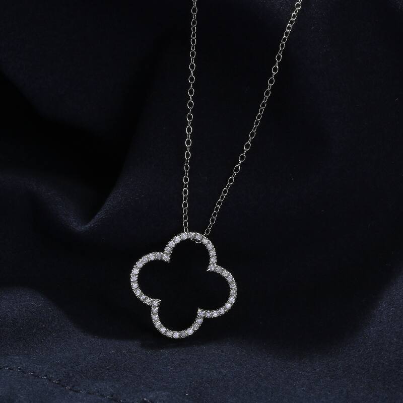 1/6ct - 1ct TDW Diamond 14K Gold Open Clover Pendant Necklace for Women - 1/3ct - White