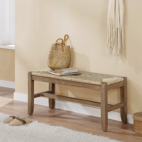 The Gray Barn Enchanted Acre 40-inch Wood Bench with Rush Seat - On