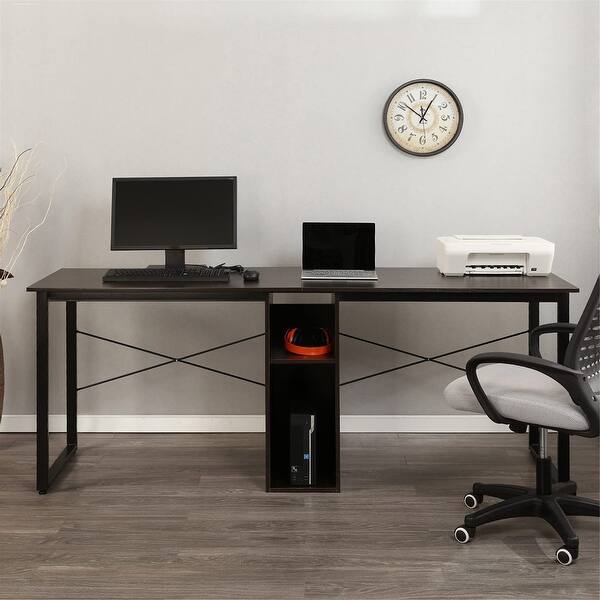 DEWEL 78 inch Two Person Desk Double Computer Desk with Drawer Extra Long Home Office Work Table with Monitor Stand Study Writing Workstation with Storage Shelves 99.3 pounds DEWEL 78 inch Two Person Desk Double Computer Desk with Drawer Extra Long Home Office Work Table with Monitor Stand Study Writing Workstation with Storage Shelves 99.3 pounds