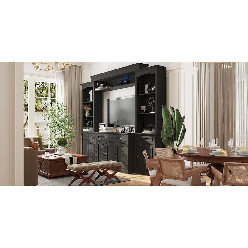 Media Wall Unit w/Spacious Storage White TV Stand Wall Storage Combo