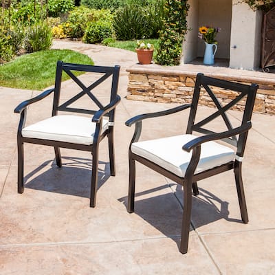 Roomfitters Outdoor Aluminum Armchairs with X-Back Design and Cushions, Black+Ivory