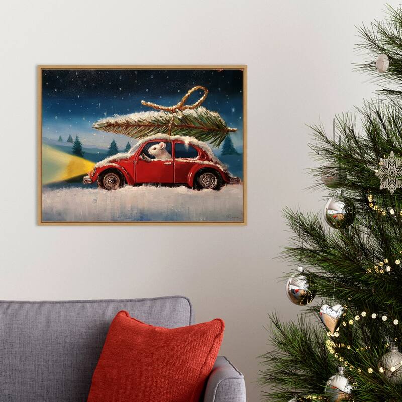 Mouse with Christmas Tree by Lucia Heffernan Framed Canvas Wall Art
