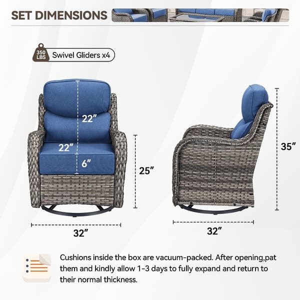 dimension image slide 53 of 68, Outdoor Patio Sofa Swivel Chair with 6-Inch Thick Cushions Set