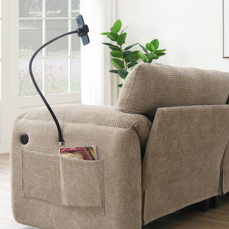 L-Shaped Modular Sectional Sofa with Ottoman, Chenille Upholstered Sofa with Charger Ports, Phone Holder & Storage Pockets