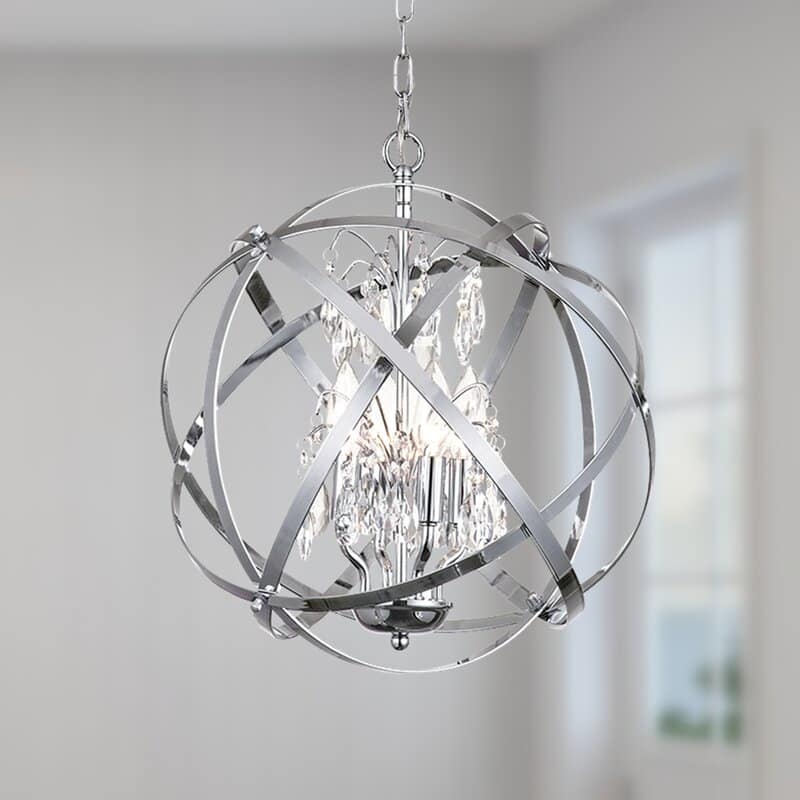 Maxax 4-Light Unique/Statement Globe Chandelier with Crystal - Chrome