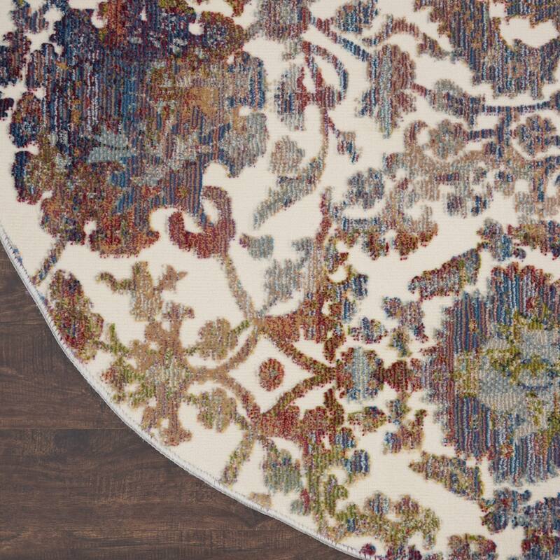 Buhaw Power Loomed Distressed Geometric Floral Traditional Non Skid Area Rug By HomeRoots - 48' X '48' X '0.5