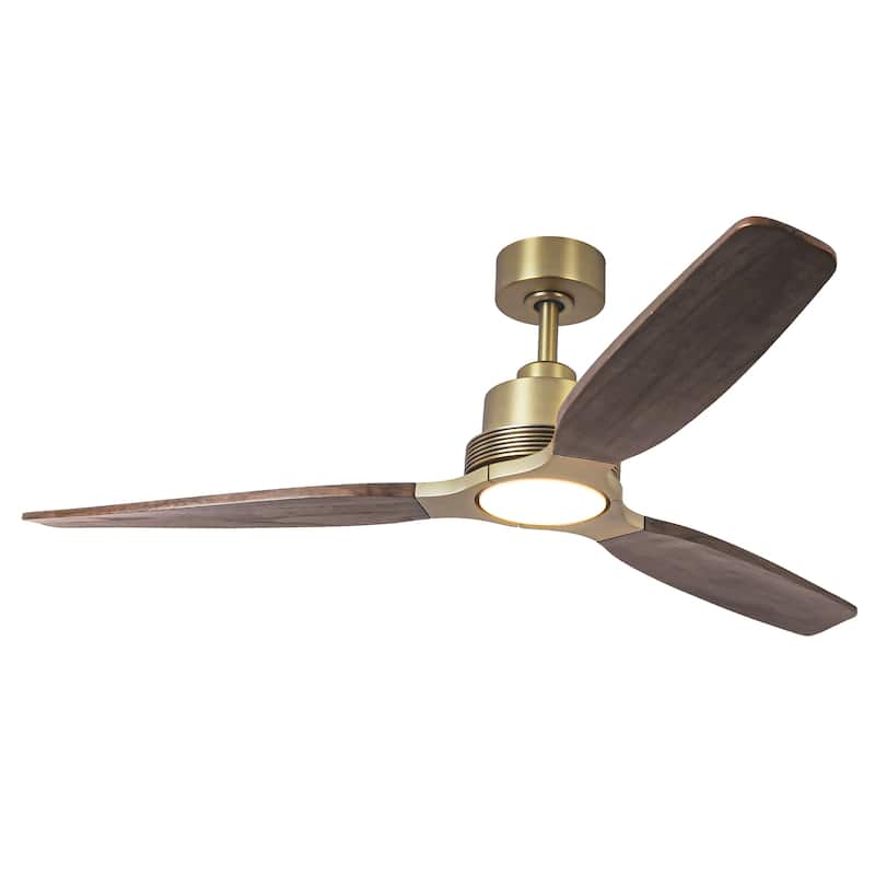 Parrot Uncle 56" Farmhouse Solid Wood Diammable LED Gold Ceiling Fan with Remote and Light