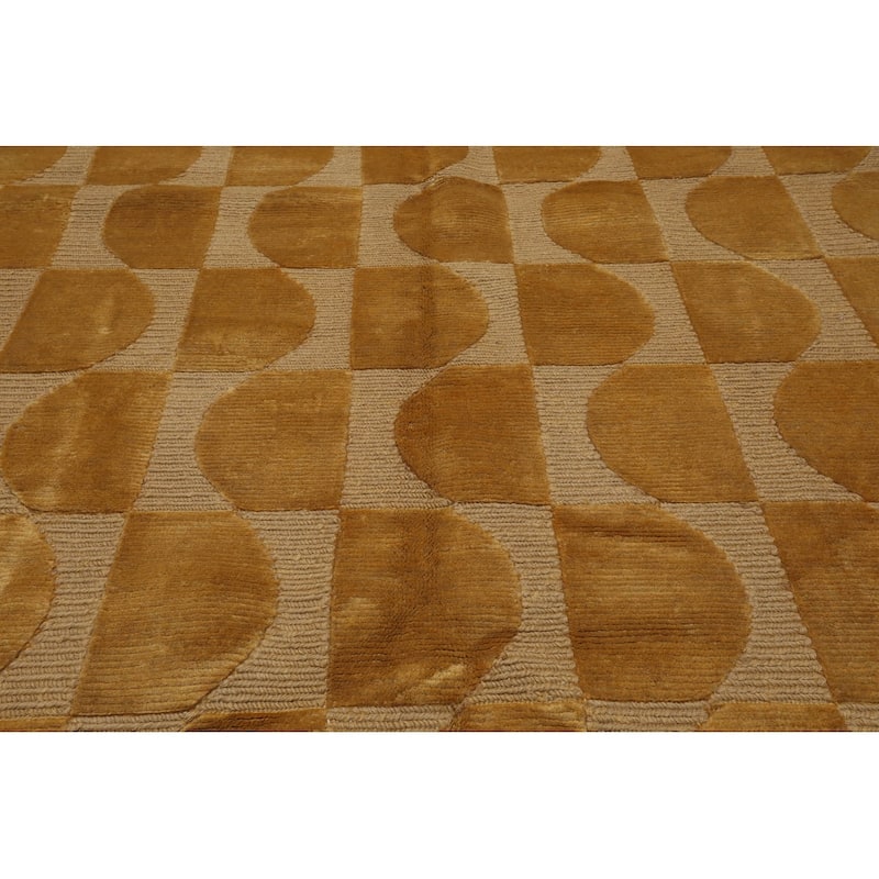 Hand Knotted Tone on Tone Gold, Tibetan Wool Modern Oriental Area Rug - 5' x 8'