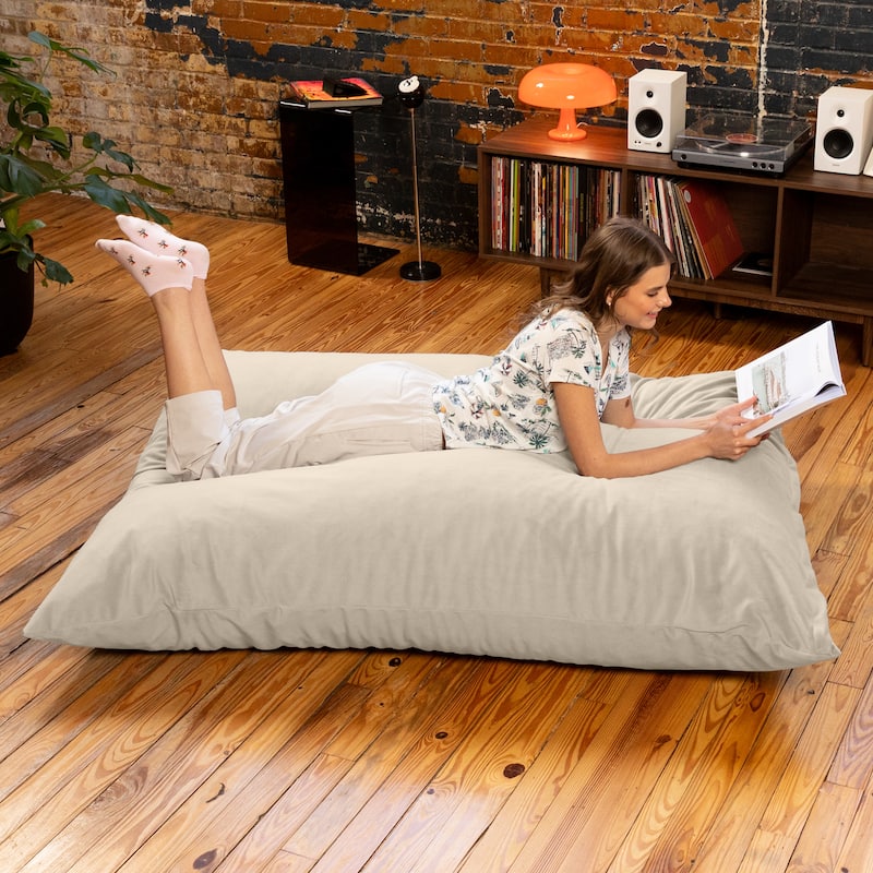 Jaxx Pillow Saxx 5.5-Foot Bean Bag Giant Floor Pillow - Lush Velvet Ivory