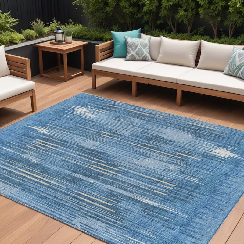 HomeRoots Striped Transitional Rectangle Outdoor Rug - 8' X 10'