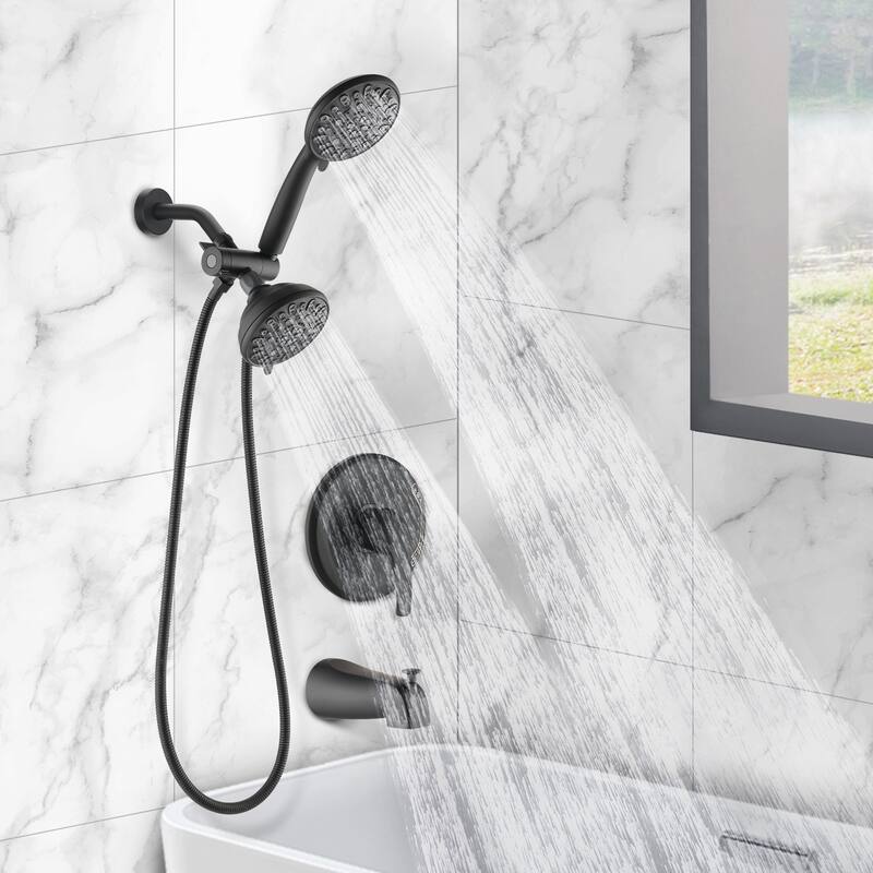 Proox 5 inch High Pressure Dual 2 in 1 Rain Showering Faucet Handheld Combo Set w/ Bathtub Spout