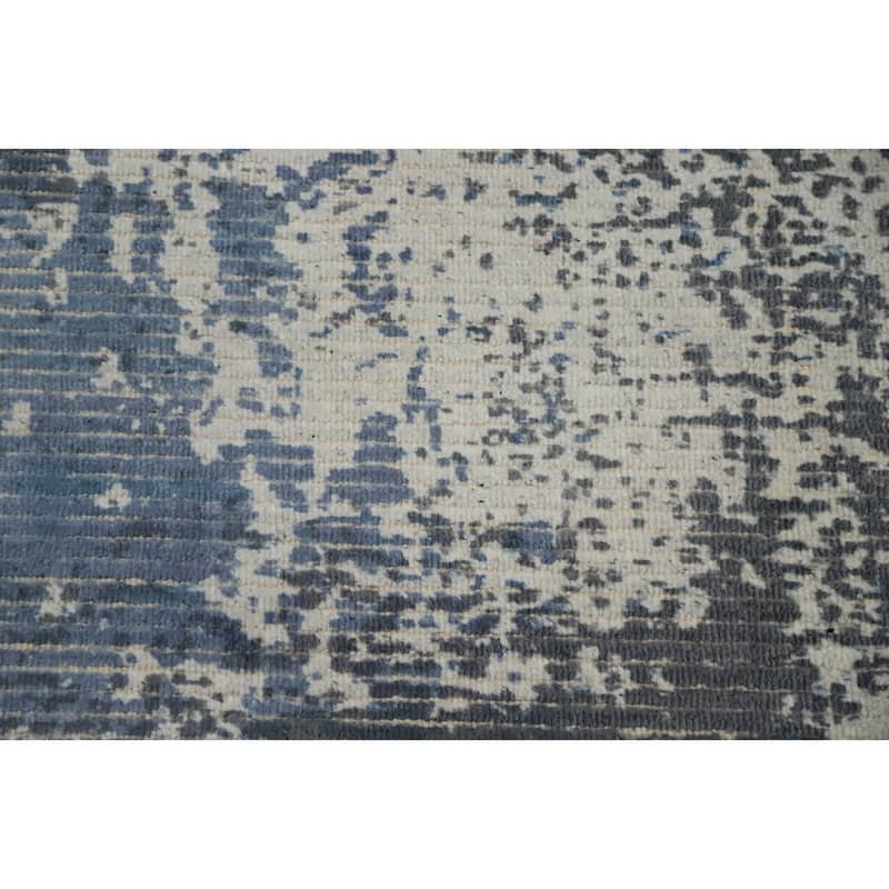 Hand Knotted Oriental Viscose Silk Carpet Modern Abstract Navy Blue & Blues Abstract Area Rug - 4' 0'' X 2' 0''
