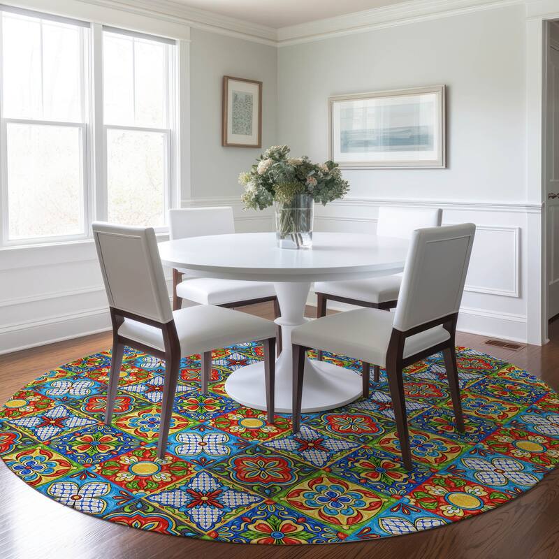 Premium Washable Super Soft Boho Mosaic Mayfield Rug - Multi - 8' x 8' - Round