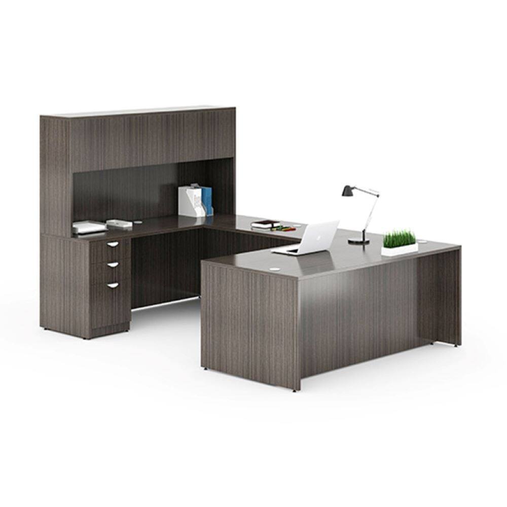 BOSS 71-inch U-Shape Desk and 4-door Hutch with File Pedestal