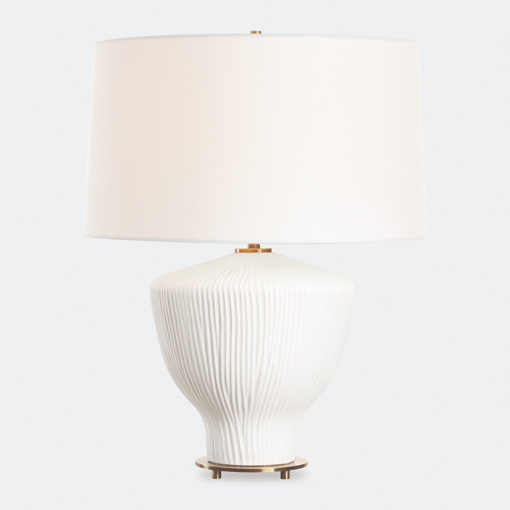 Vertical Ribbed Ceramic Table Lamp with Drum Shade - 23.5