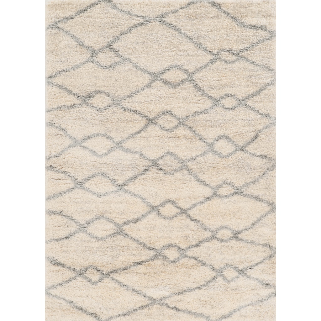 The Curated Nomad Coleridge Ivory/ Grey Trellis Shag Rug