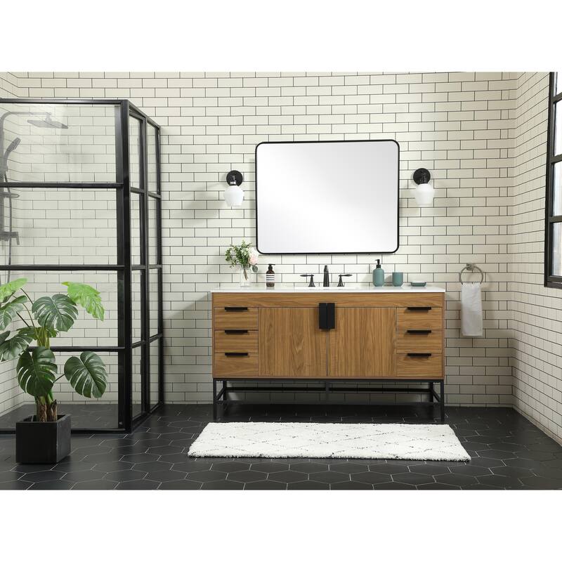 Icon 48 - 60 Inch Single Bathroom Vanity with Ivory White Engineered Marble
