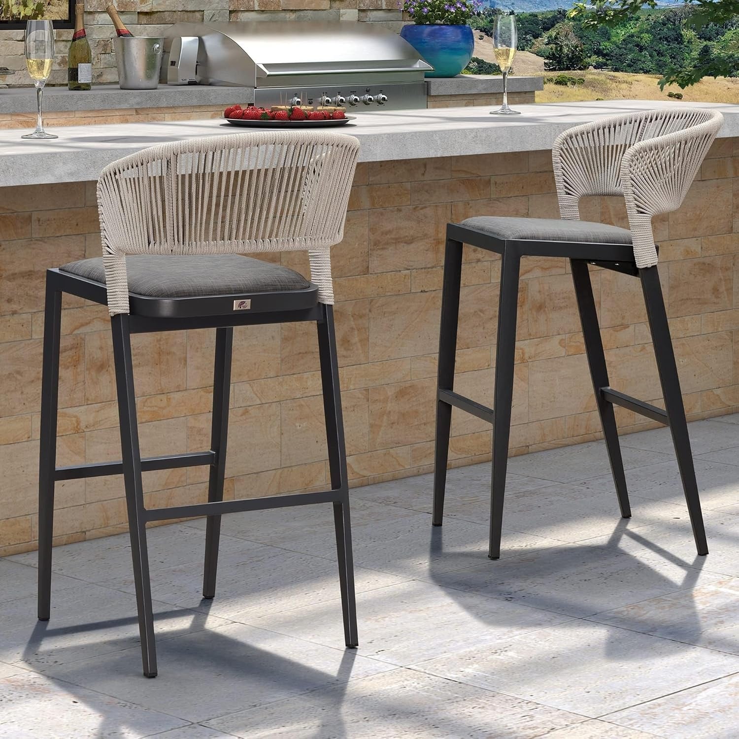 PURPLE LEAF Outdoor Dining Chairs Set of 2 Patio Bar Hight Stools with Cushion