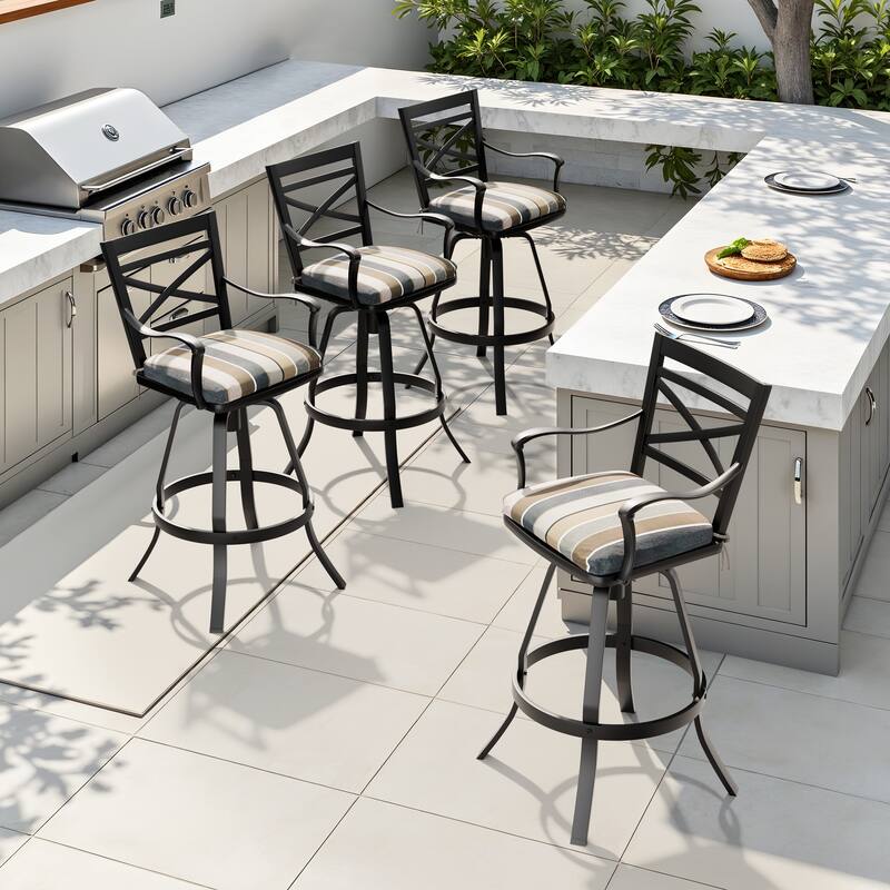 Outdoor Indoor Aluminum Swivel Patio Bar Stools Dining Chairs with Removable Sunbrella Cushion