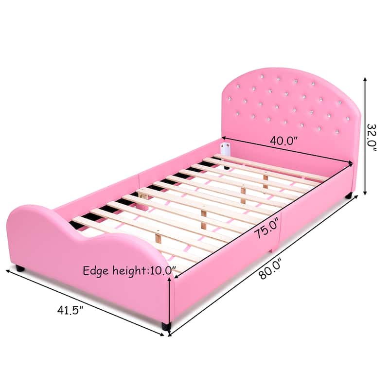 Kids Bed Upholstered Platform Bed Princess Bedroom Furniture