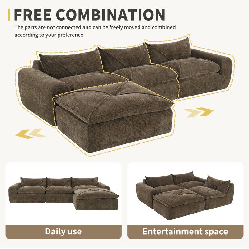 Particle Chenille Sectional Sofa Pull-line Pull-point Design Sofa with Movable Ottoman