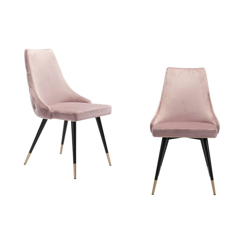 HomeRoots Set of Two Tufted Pink And Black Upholstered Velvet Windsor Back Dining Side Chairs
