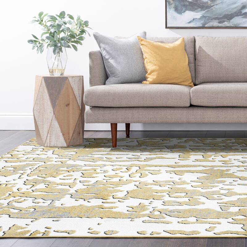 Wyman Modern & Contemporary Abstract Indoor Area Rug - Yellow/Gray - 7'11'' x 10'3''