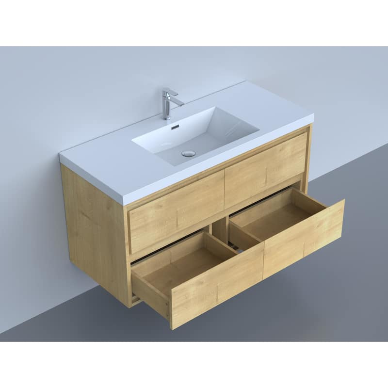 Sage 48" wall mounted bathroom vanity with single basin acrylic top